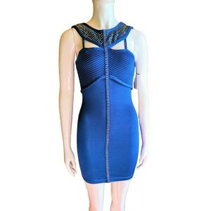 New WOW Couture Mini Dress S Going Out Stretch Deep Blue Beaded Bodycon Bandage